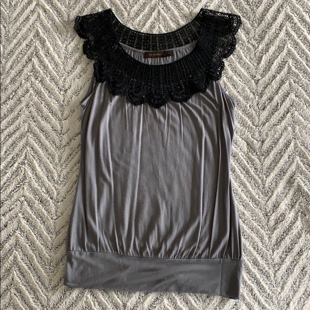Lace Collar Jersey Sleeveless Shirt Blouse